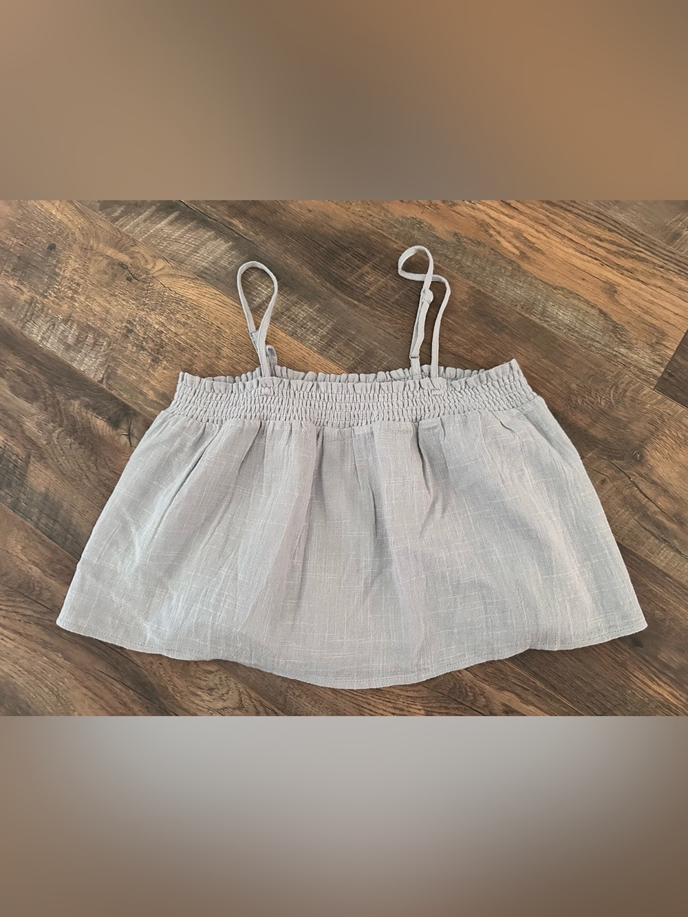 Sadie & Sage Smocked Spaghetti Strap Crop Top in Light Gray-Blue